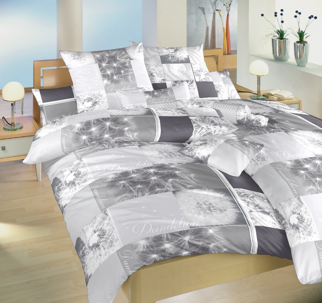 Povlečení bavlna Pampelišky 3D šedé 140x200, 70x90 cm II.jakost
