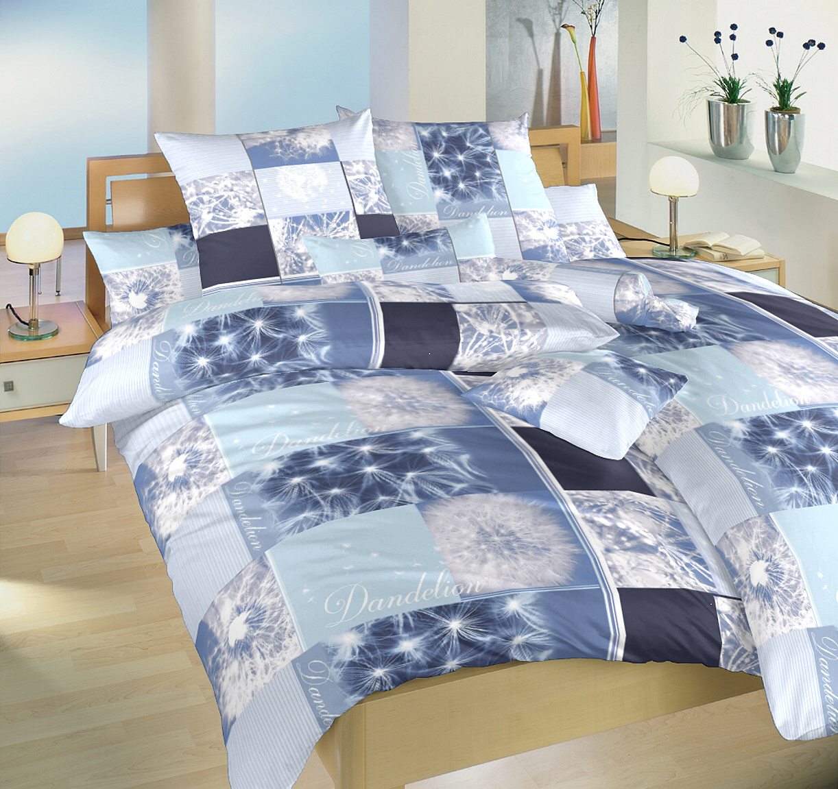 Povlečení flanel Pampelišky 3D modré 140x200, 70x90 cm