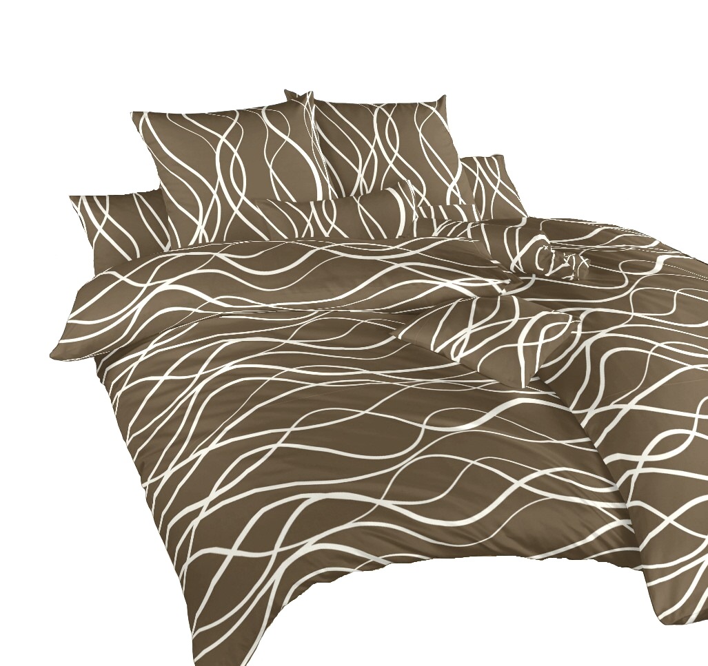 Povlečení krep Vlny banánové na tmavě hnědém 200x220, 2x70x90 cm
