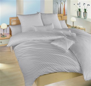 Povlečení krep Puntík bílý na šedém 200x200, 2x70x90 cm II.jakost